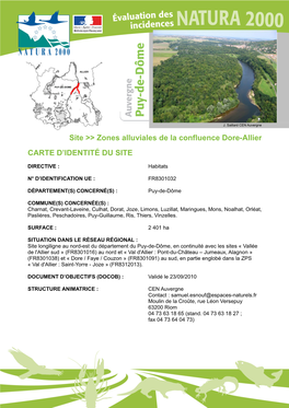 Site >> Zones Alluviales De La Confluence Dore-Allier CARTE D'identité DU SITE