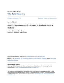 Quantum Algorithms with Applications to Simulating Physical Systems