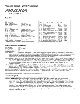 Arizona Football – 2004 Prospectus
