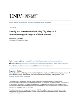 Identity and Intersectionality for Big City Mayors: a Phenomenological Analysis of Black Women