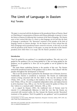 The Limit of Language in Daoism Koji Tanaka