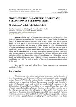 Morphometric Parameters of Gray and Yellow Honey Bee from Serbia