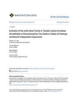 Evolution of the Actin Gene Family in Testate Lobose Amoebae (Arcellinida) Is Characterized by Two Distinct Clades of Paralogs and Recent Independent Expansions