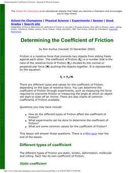 Determining the Coefficient of Friction - Succeed in Physical Science