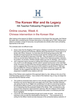 The Korean War and Its Legacy HA Teacher Fellowship Programme 2019 Online Course, Week 4: Chinese Intervention in the Korean War