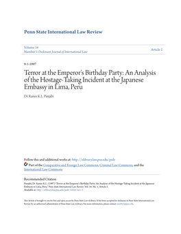 Terror at the Emperor's Birthday Party: an Analysis of the Hostage-Taking Incident at the Japanese Embassy in Lima, Peru Dr