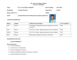 Dr. TRK PRIYA DARZINI Date of Joining