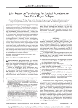 Joint Report on Terminology for Surgical Procedures to Treat Pelvic