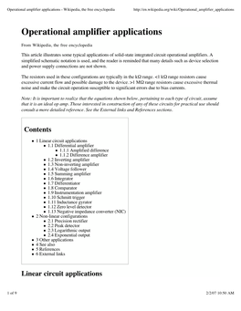 Operational Amplifier Applications - Wikipedia, the Free Encyclopedia