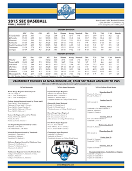 2015 SEC BASEBALL (205) 380-3897 | Scartell@Sec.Org FINAL | AUGUST 12 | @SEC Sean
