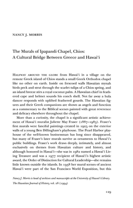 The Murals of Ipapandi Chapel, Chios: a Cultural Bridge Between Greece and Hawai'i