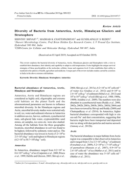 Diversity of Bacteria from Antarctica, Arctic, Himalayan Glaciers And