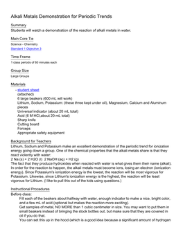 Alkali Metals Demonstration for Periodic Trends