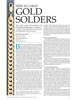 NEW 22 CARAT GOLD SOLDERS This Article Is Taken from Chapter 5 of Lengths