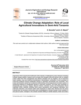 Role of Local Agricultural Innovations in Semi-Arid Tanzania