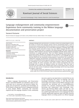 Experience Form Community Training in the Moken Language Documentation and Preservation Project