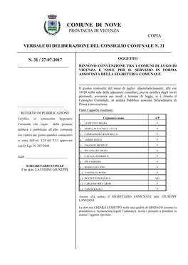 Page 1 COMUNE DI NOVE PROVINCIA DI VICENZA COPIA