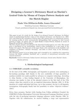 Designing a Learner's Dictionary Based on Sinclair's Lexical Units by Means of Corpus Pattern Analysis and the Sketch Engine