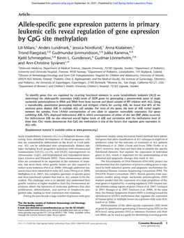 Allele-Specific Gene Expression Patterns in Primary Leukemic Cells Reveal Regulation of Gene Expression by Cpg Site Methylation