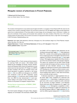 Mosquito Vectors of Arboviruses in French Polynesia