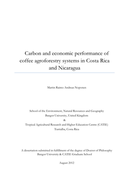 Carbon and Economic Performance of Coffee Agroforestry Systems in Costa Rica and Nicaragua