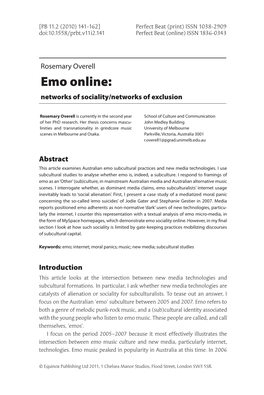 Emo Online: Networks of Sociality/Networks of Exclusion