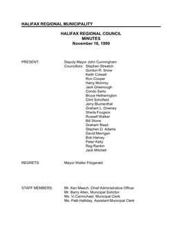 REGIONAL COUNCIL MINUTES November 16, 1999