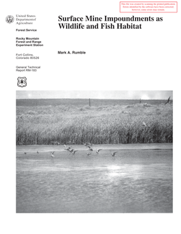 Surface Mine Impoundments As Wildlife and Fish Habitat