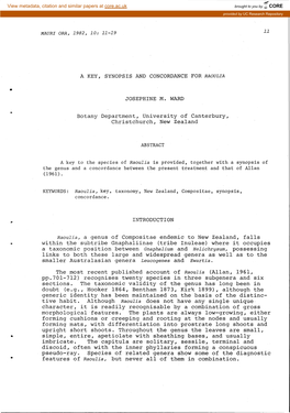 A Key, Synopsis and Concordance for Raoulia