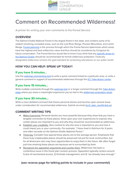 Comment on Recommended Wilderness!