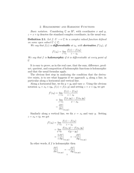 2. Holomorphic and Harmonic Functions Basic Notation