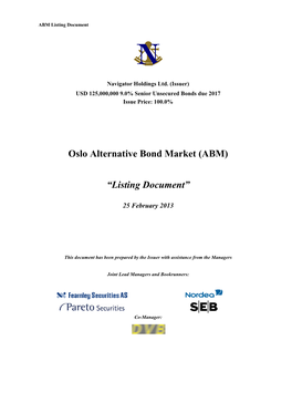 Oslo Alternative Bond Market (ABM) “Listing Document”