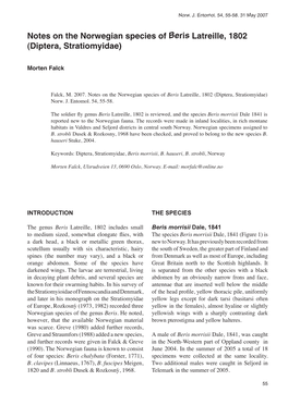 Notes on the Norwegian Species of Beris Latreille, 1802 (Diptera, Stratiomyidae)