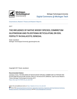 The Influence of Native Woody Species, Combretum Glutinosum and Piliostigma Reticulatum, on Soil Fertility in Dialacoto, Senegal