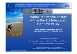 Marine Renewable Energy Within the EU Integrated Maritime Policy