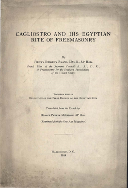 Cagliostro and His Egyptian Rite of Freemasonry