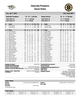 Nashville Predators Game Notes