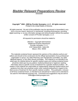 Bladder Relaxant Preparations Review 4/20/2009