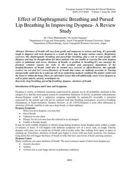 Effect of Diaphragmatic Breathing and Pursed Lip Breathing in Improving Dyspnea- a Review Study