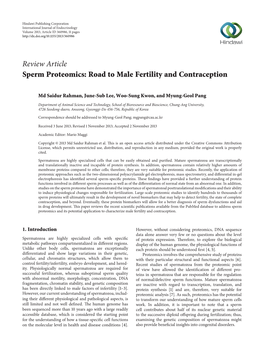 Review Article Sperm Proteomics: Road to Male Fertility and Contraception