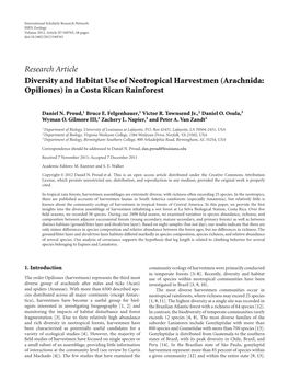 Diversity and Habitat Use of Neotropical Harvestmen (Arachnida: Opiliones) in a Costa Rican Rainforest