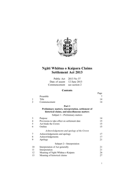 Ngāti Whātua O Kaipara Claims Settlement Act 2013