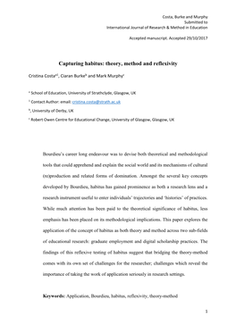 Capturing Habitus: Theory, Method and Reflexivity