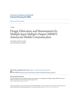 (MIMO) Antenna for Mobile Communication Christopher Charles Arnold University of Arkansas, Fayetteville