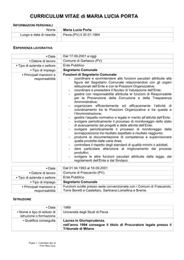 CURRICULUM VITAE Di MARIA LUCIA PORTA