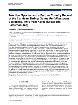 Two New Species and a Further Country Record of the Caridean Shrimp Genus Periclimenaeus Borradaile, 1915 from Korea (Decapoda: Palaemonidae)