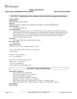 Safety Data Sheet Material Name: GERMANIUM TETRAFLUORIDE SDS ID: 00231454 (KOREA)