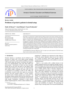 Problems of Geriatric Patients in Dental Setup