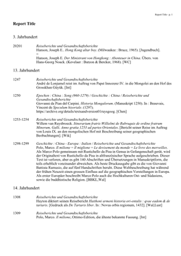 Report Title 3. Jahrhundert 13. Jahrhundert 14. Jahrhundert