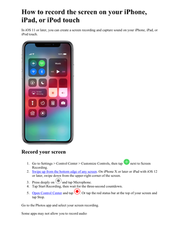 How to Record the Screen on Your Iphone, Ipad, Or Ipod Touch